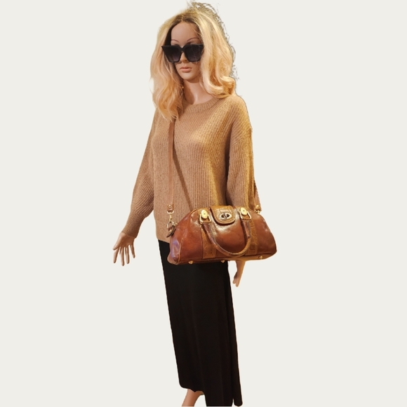 Vintage Jean Michel Cognac Top Handle Satchel with Croc Embossed Trim - Picture 2 of 16